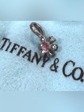 Authentic Tiffany & Co. Sterling Silver Pink Flower Charm Pendant WOB